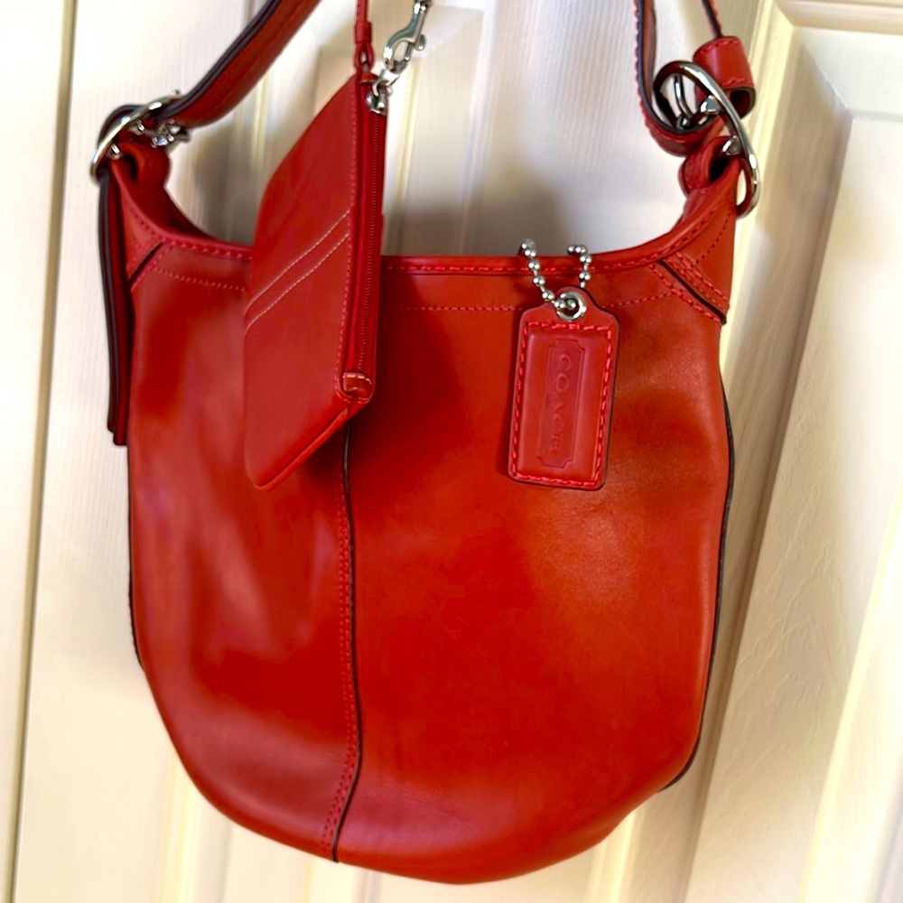 Coach all leather hobo + wristlet - burnt orange